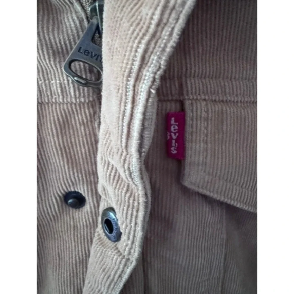 Levis Mens Sherpa Lined Hooded Corduroy Trucker Jacket Tan Brown Small